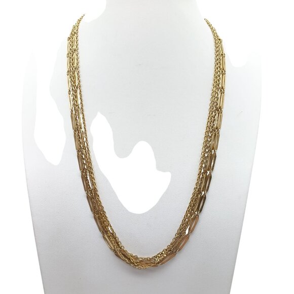 Vintage Multi Strand Gold Tone Chain Necklace, Layered Design Elegant & Classic - Picture 1 of 3